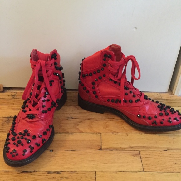 GIVENCHY Men’s Red High Sneakers w/ Stones size 44 - Picture 7 of 8